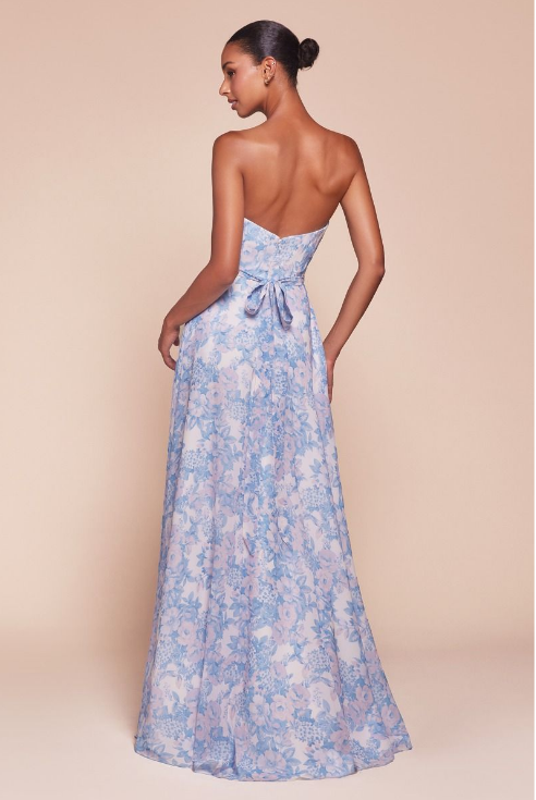 Strapless Chiffon Floral Dress - LL7443BM