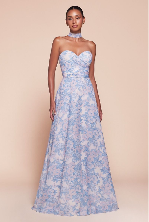 Strapless Chiffon Floral Dress - LL7443BM
