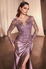 Lace Satin Fitted Gown - LL505MB