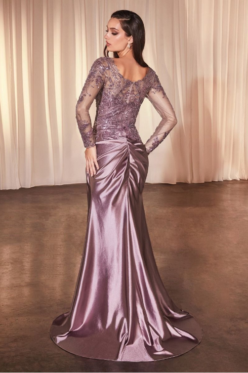 Lace Satin Fitted Gown - LL505MB