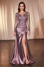 Lace Satin Fitted Gown - LL505MB