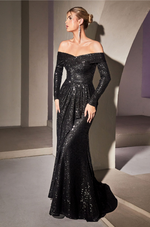 Sequin Long Sleeve Gown - LL135EV