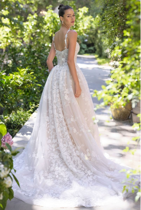 Lace Flowered Bridal Gown - LL058B