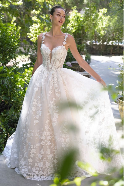 Lace Flowered Bridal Gown - LL058B