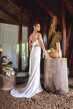 Modern Satin Draped Cowl Off White Mermaid Bridal Dress - LL7487B