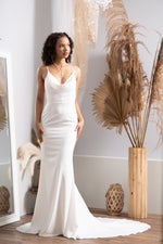 Modern Satin Draped Cowl Off White Mermaid Bridal Dress - LL7487B