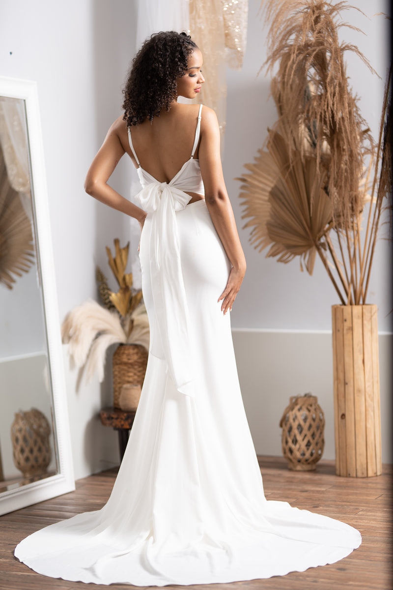 Modern Satin Draped Cowl Off White Mermaid Bridal Dress - LL7487B